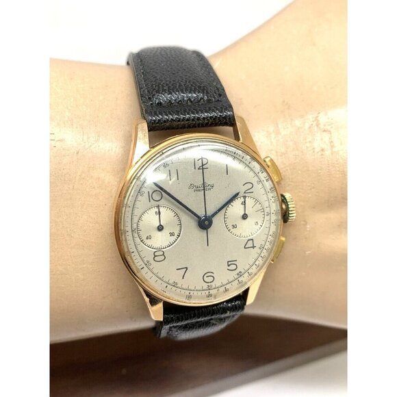Breitling Premier Men's Watch 1940's Swiss Chronograph 32mm 18k Yellow Gold Case - Picture 11 of 16